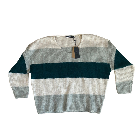 Vero Moda Sweaters - NWT Vero Moda Striped Pullover Sweater V-Neck Green Cream L Large